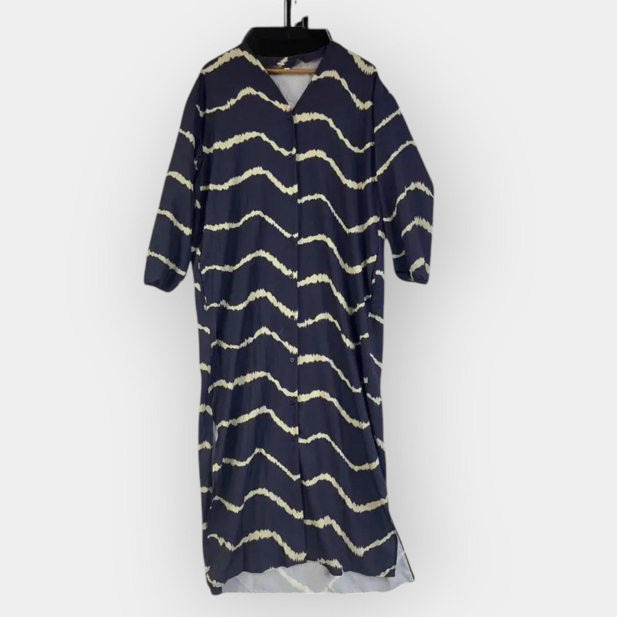 Floaty boho long-sleeve dress in deep blue with a graceful romantic silhouette