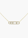 Delicate pendant necklace with three dancing diamond stones in yellow gold finish