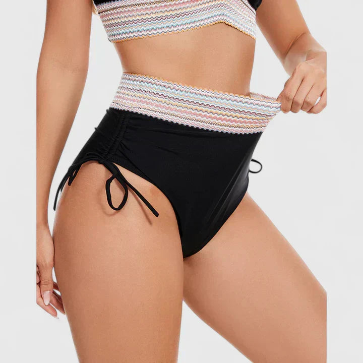 High-waist crossover-top bikini in sage green, light blue, black, dark blue, red and rose