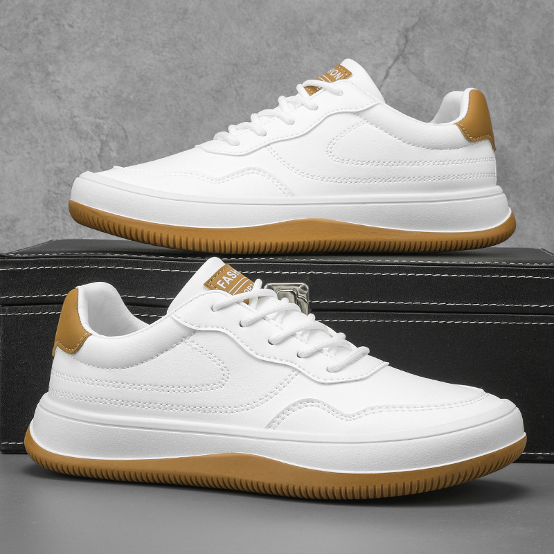 Men's white premium smooth-finish trainers with a clean low-profile silhouette and refined upper