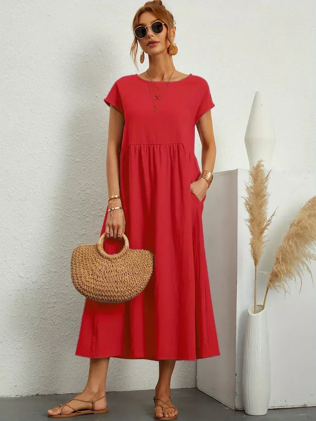 GABRIELA™ | Fluid Midi Dress of Timeless Elegance