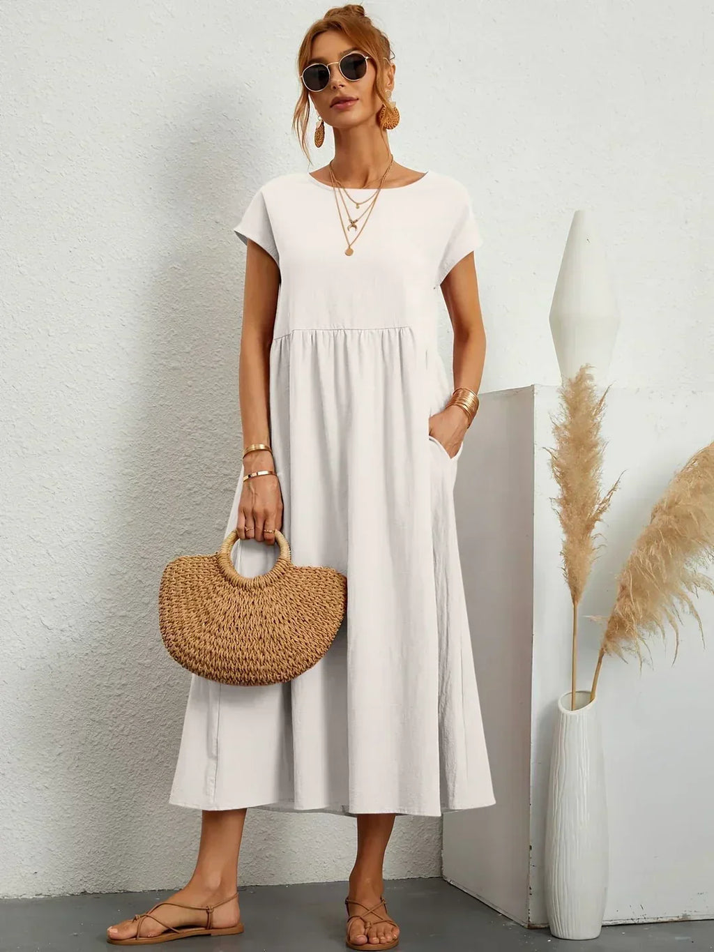 GABRIELA™ | Fluid Midi Dress of Timeless Elegance