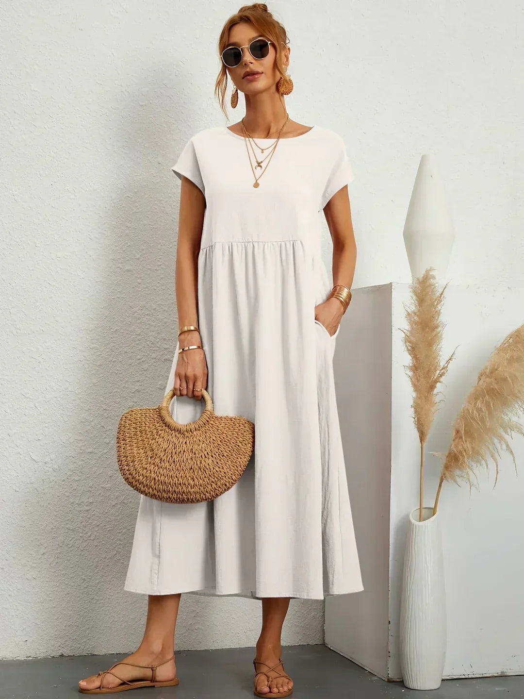 GABRIELA™ | Fluid Midi Dress of Timeless Elegance