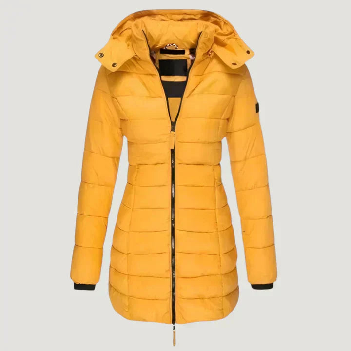 Windproof winter jacket in blue, green, black and grey with an elegant longer-length silhouette