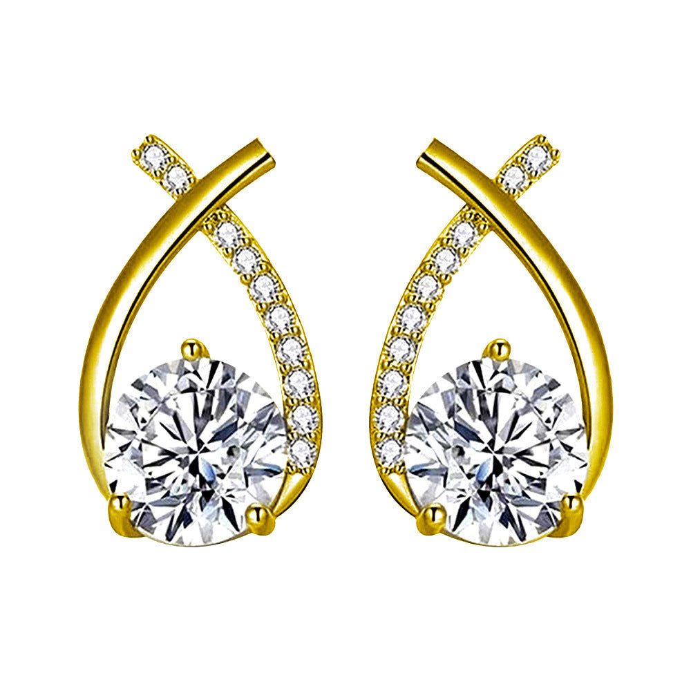 A pair of simple gold drop earrings with a clean, classic silhouette