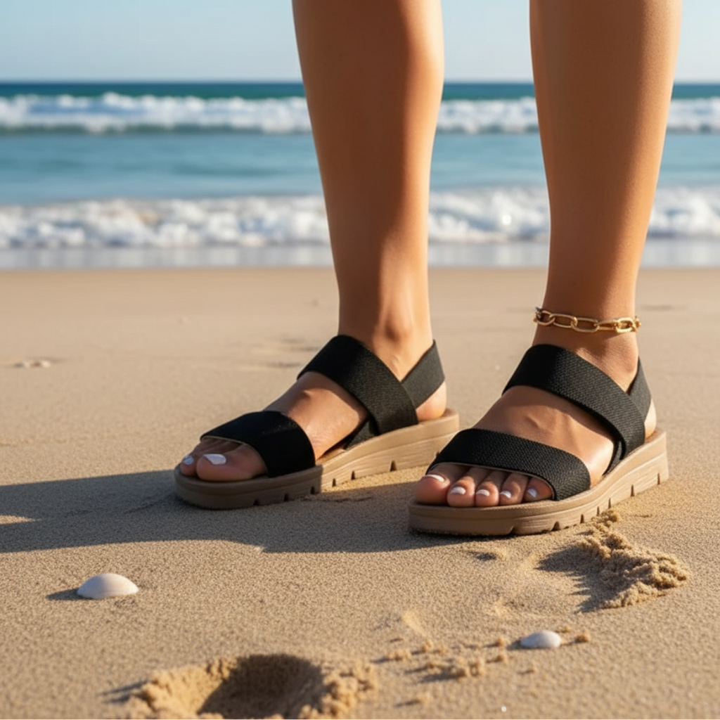 Khaki sport sandals with double strap and cushioned sole