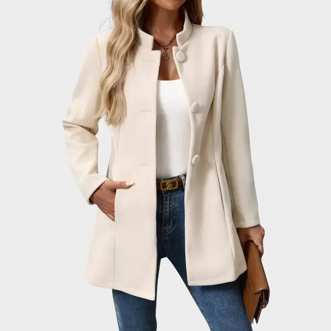 Classic elegant jacket in cream, black and camel with a clean minimalist silhouette