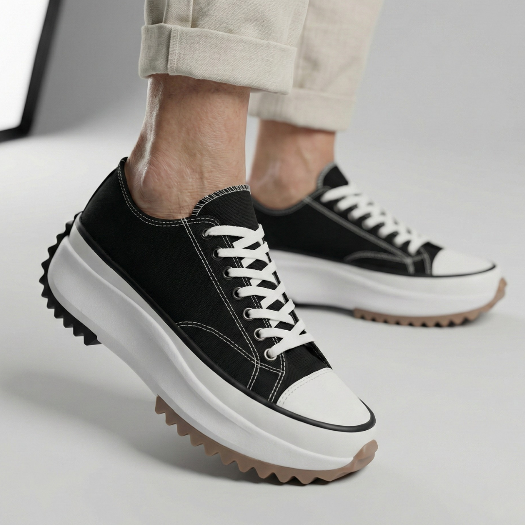 A woman in platform comfort trainers giving a flattering little lift.