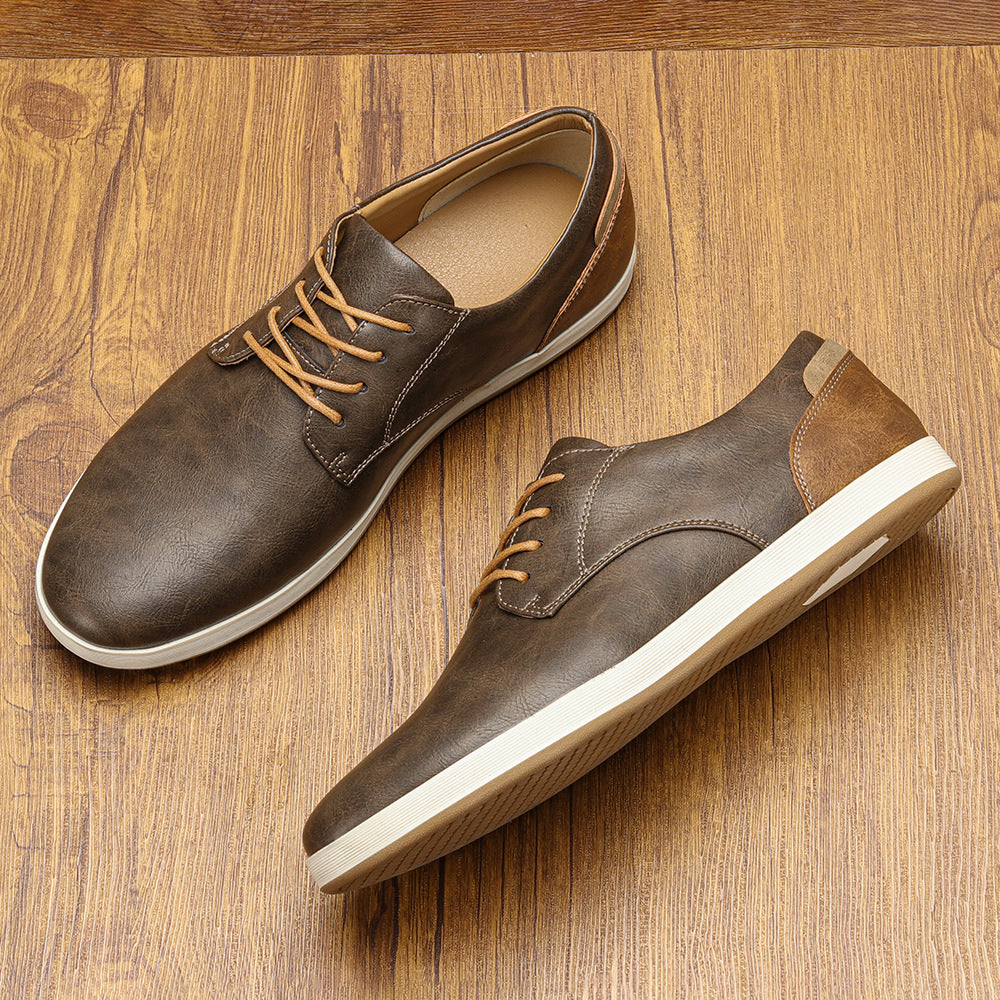 Men's light tan smart casual trainers with a smooth refined upper and clean low-profile sole