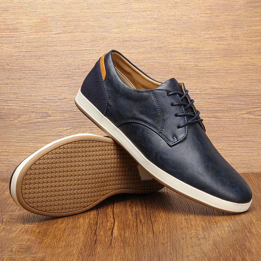 Men's light tan smart casual trainers with a smooth refined upper and clean low-profile sole