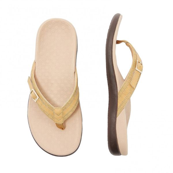 Ergonomic toe-post flip-flop sandals in blue, yellow, black, navy and magenta