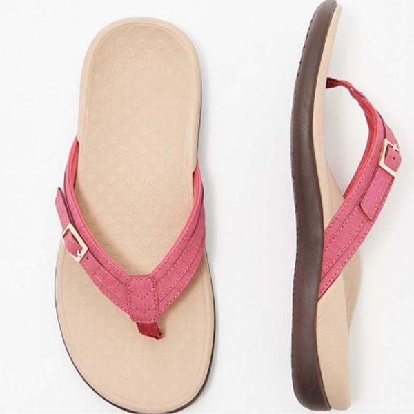 Ergonomic toe-post flip-flop sandals in blue, yellow, black, navy and magenta