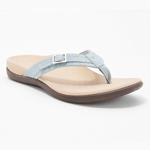 Ergonomic toe-post flip-flop sandals in blue, yellow, black, navy and magenta
