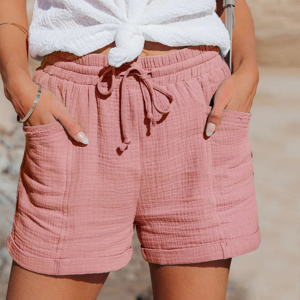Women's high-waist shorts in purple with a relaxed, airy cut and tie fastening