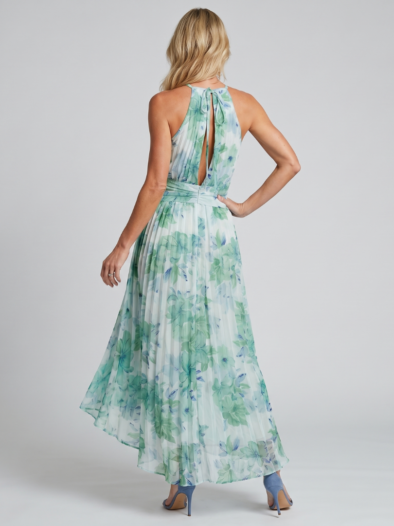 PORTIA | Pleated Halter Floral Midi Dress