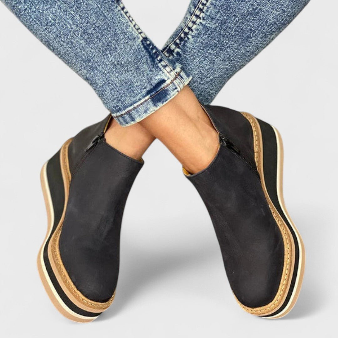 Waterproof side-zip boots in khaki, black, beige, brown and blue with a sleek, elegant silhouette