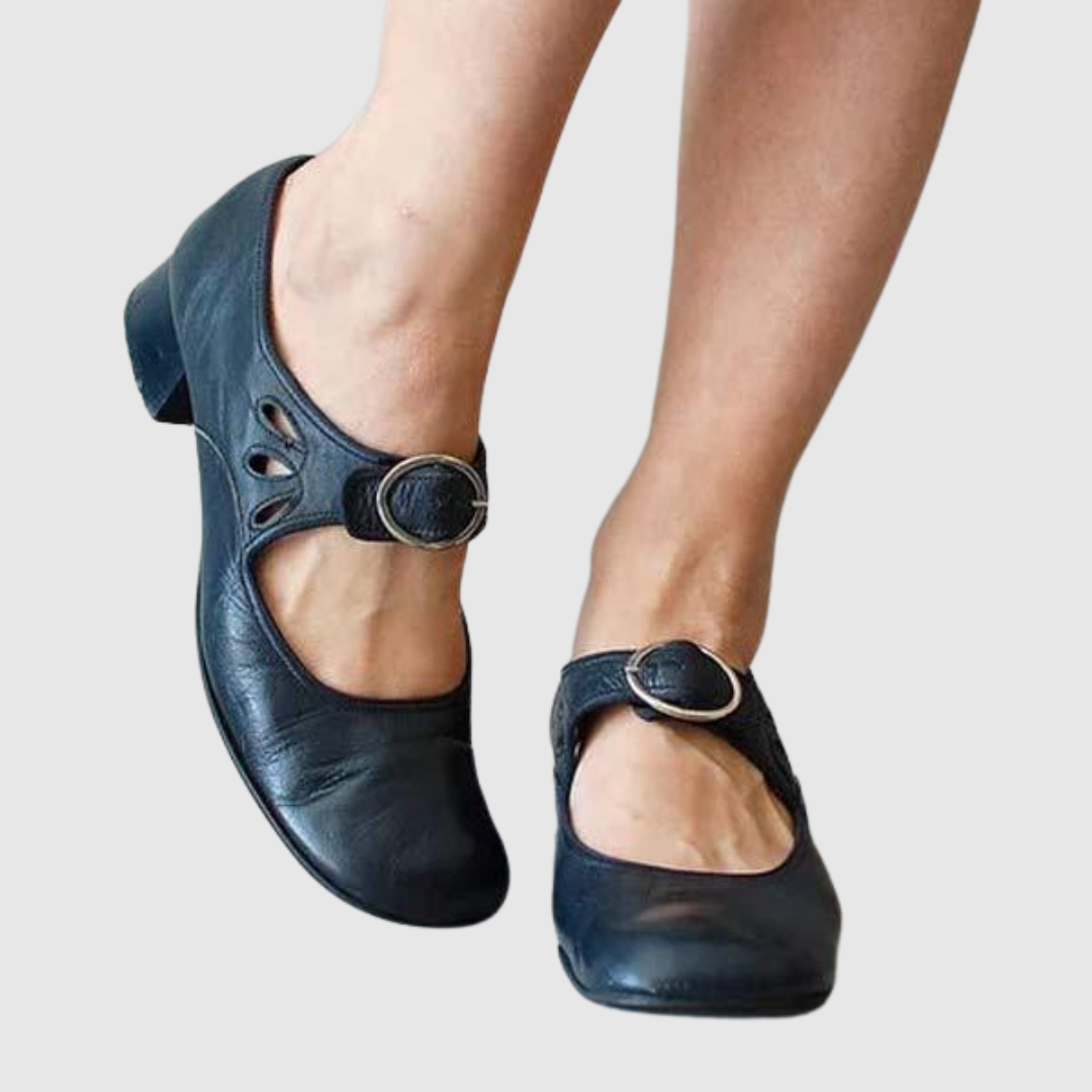 Classic comfort heeled shoes in black, red, brown and blue with a refined silhouette and cushioned sole