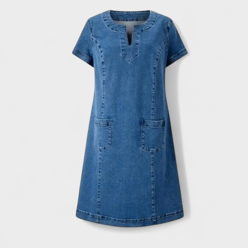 Light blue relaxed casual dress with an easy everyday silhouette
