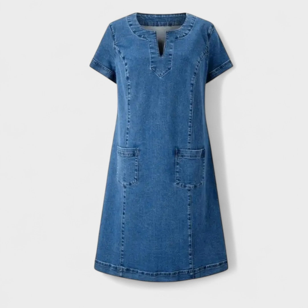 Light blue relaxed casual dress with an easy everyday silhouette