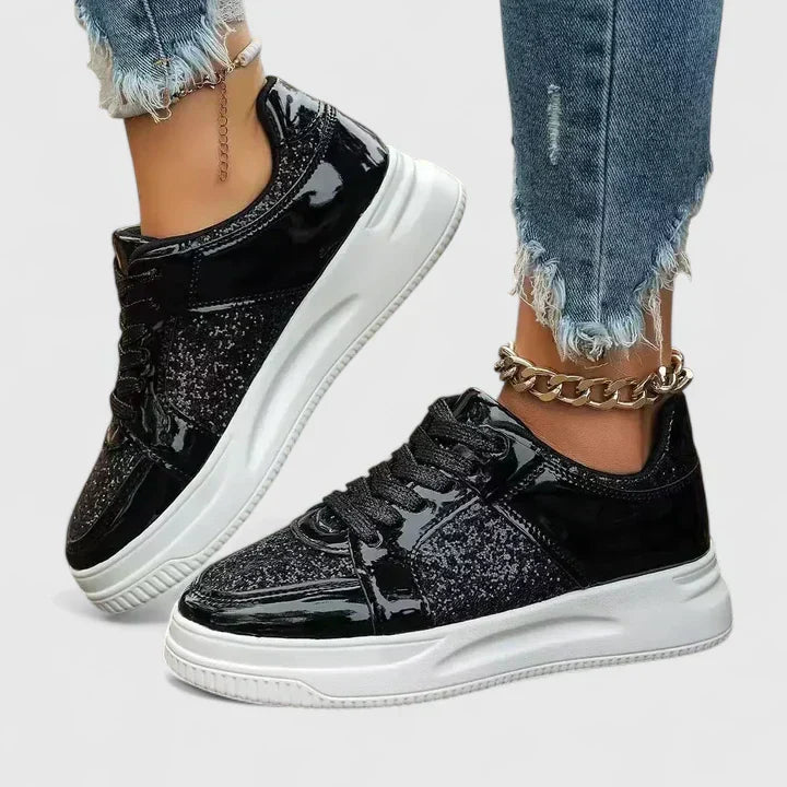 A woman wearing cushioned orthopaedic comfort shoes