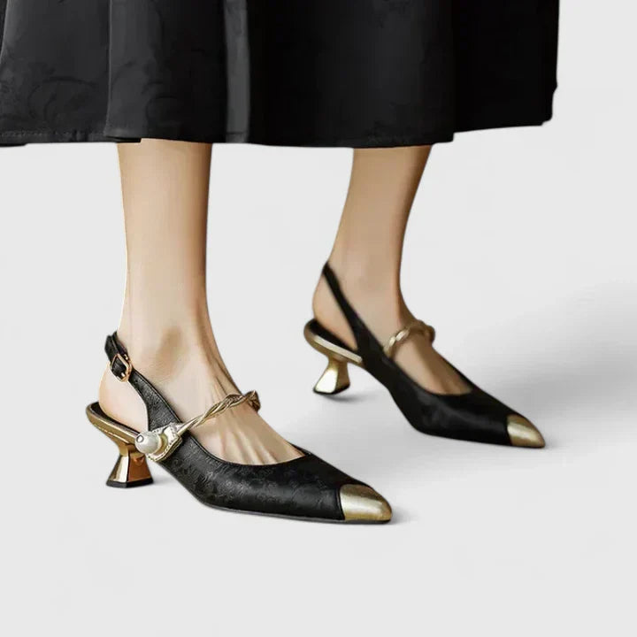 A woman in elegant supportive heels enjoying a family celebration.