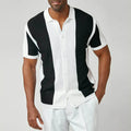 Men's contrast stripe shirt in black and white with a clean, structured silhouette