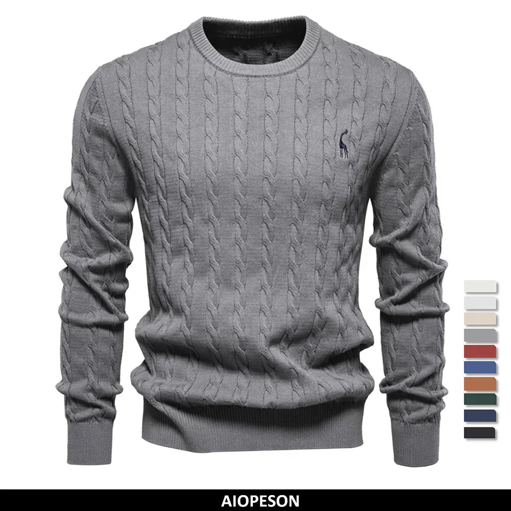 Men's cable-knit jumper in navy blue with a fine textured pattern and modern regular fit