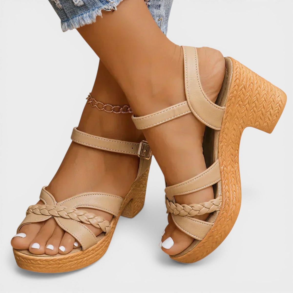 Women's strappy wide-heel sandals in black with slim flattering straps and a stable block heel