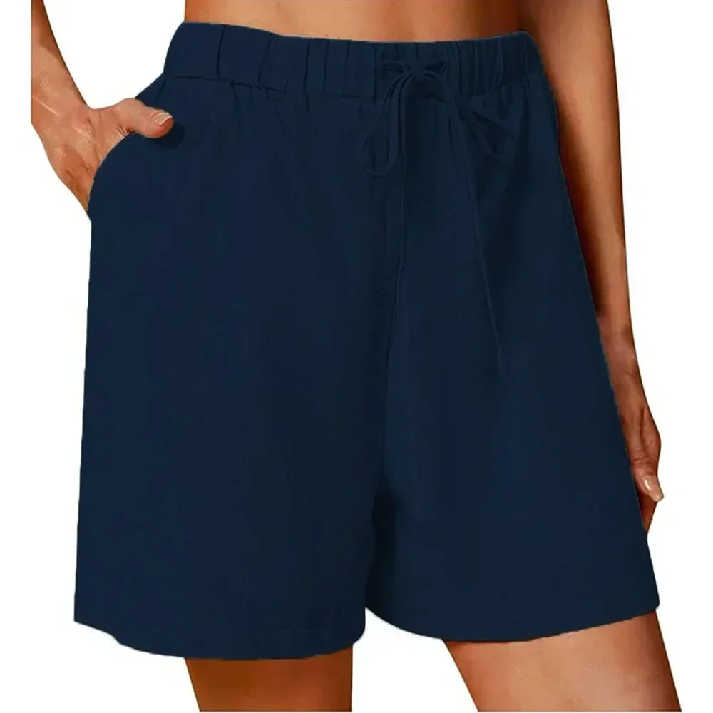 Relaxed high-waist women's shorts in light neutral tones