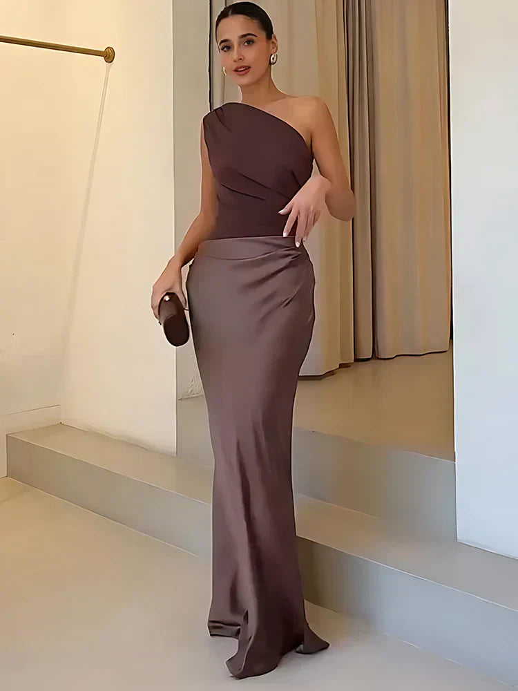 SERENELLE™ | Satin Guilt Detail Maxi Dress