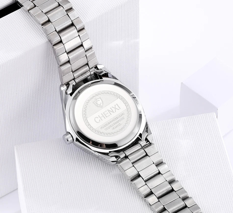 Women's stainless steel classic watch in pale blue with a minimal polished face
