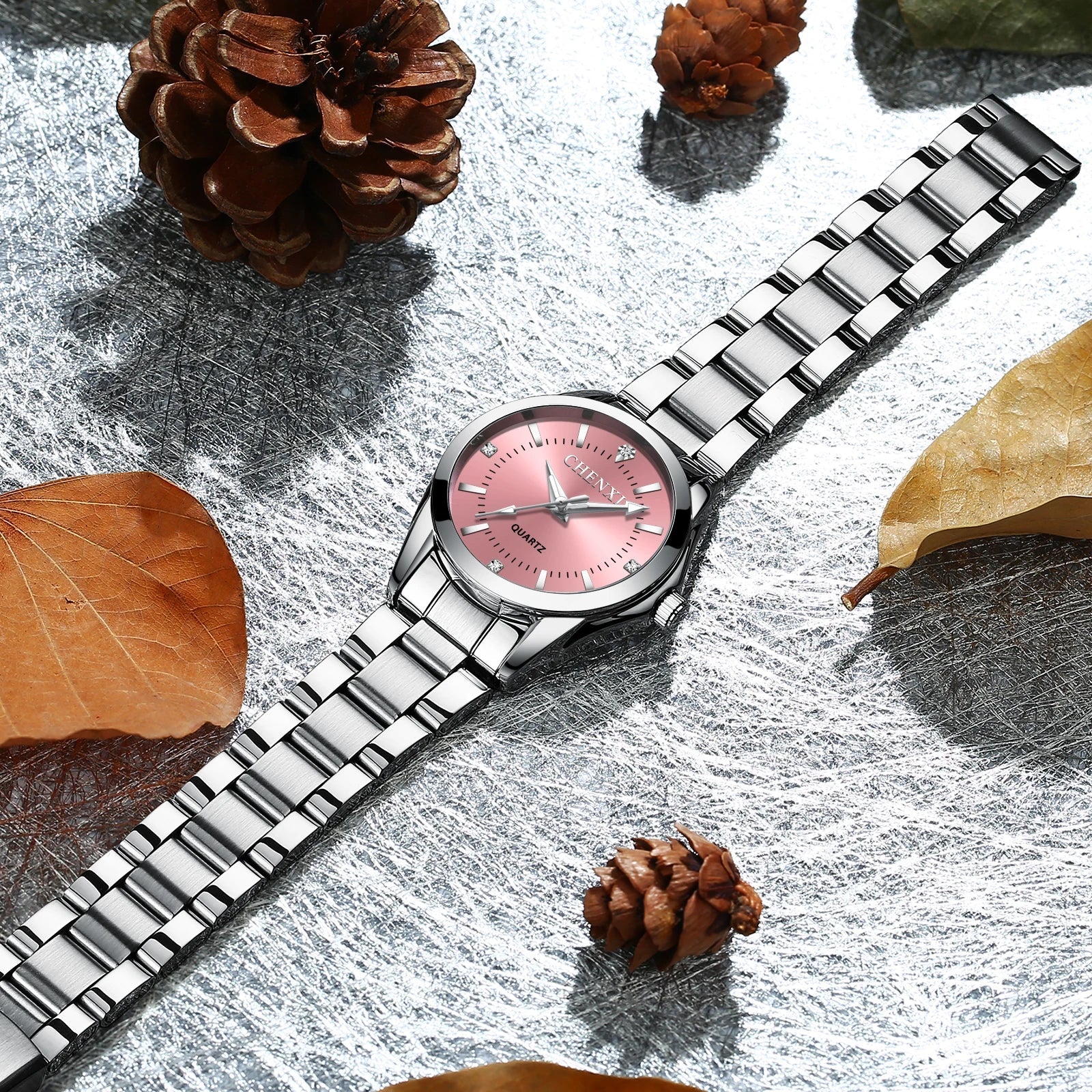 Women's stainless steel classic watch in pale blue with a minimal polished face