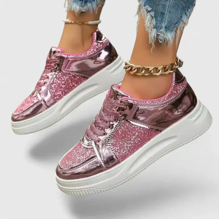 A woman wearing cushioned orthopaedic comfort shoes