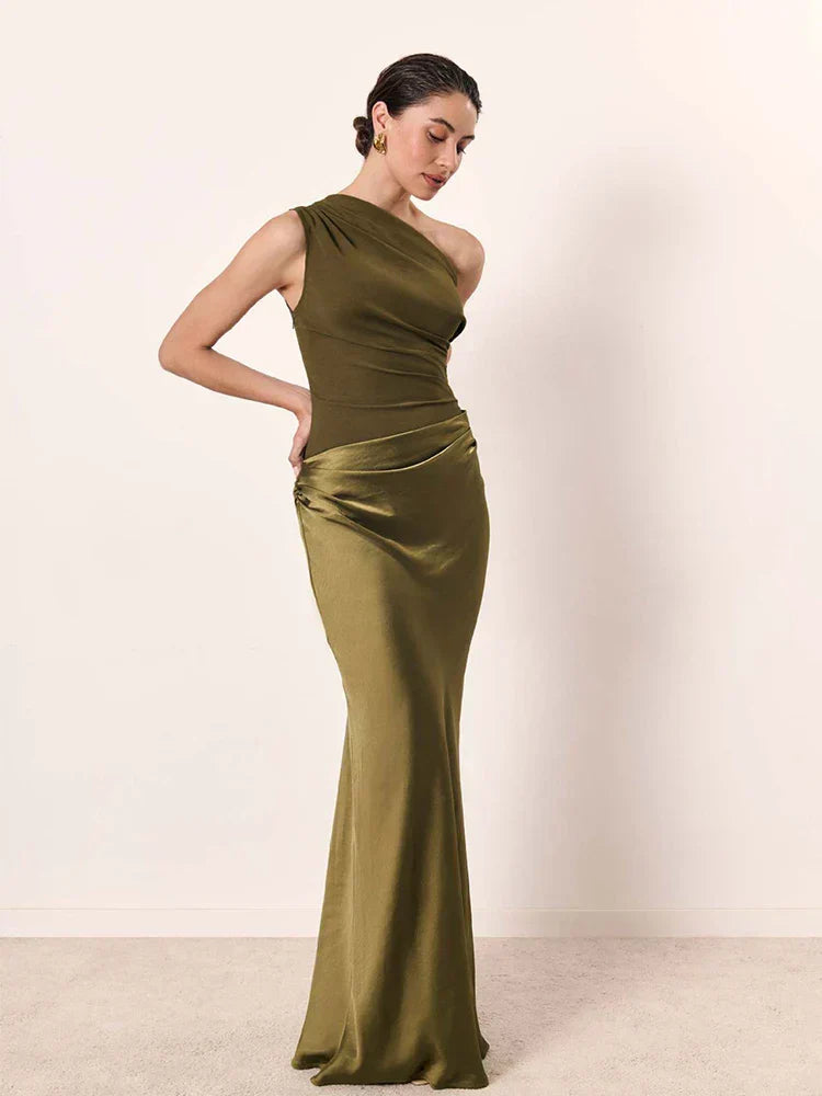 SERENELLE™ | Satin Guilt Detail Maxi Dress