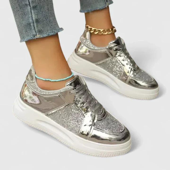 A woman wearing cushioned orthopaedic comfort shoes