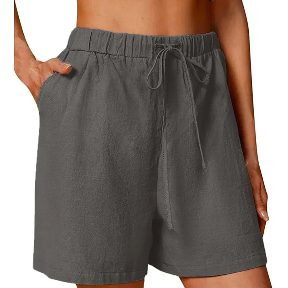 Relaxed high-waist women's shorts in light neutral tones