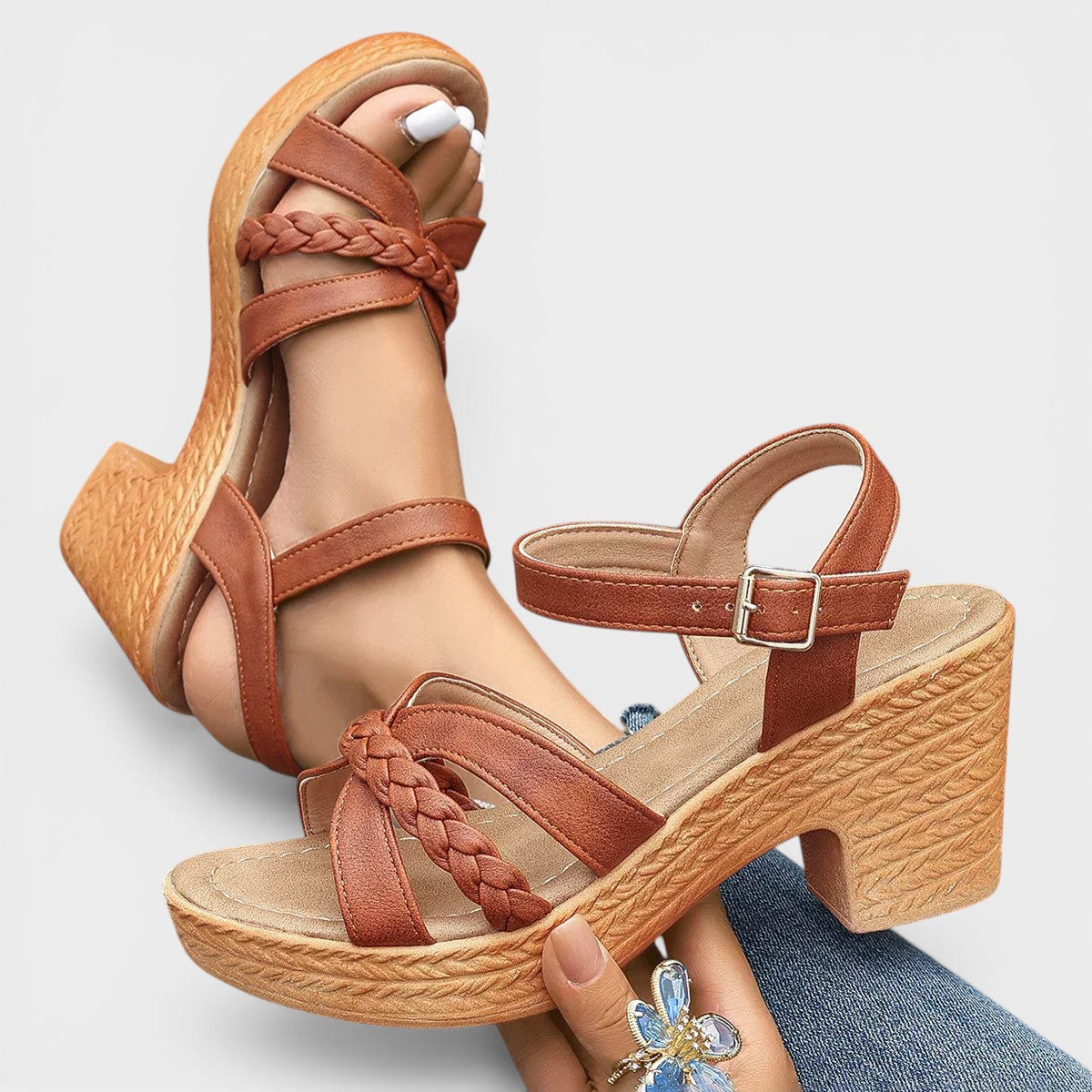 Women's strappy wide-heel sandals in black with slim flattering straps and a stable block heel
