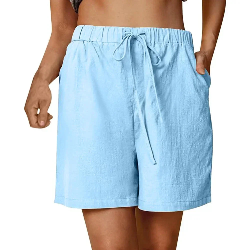 Relaxed high-waist women's shorts in light neutral tones
