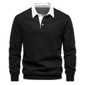 Men's contrast polo jumper in black with classic collar and button placket