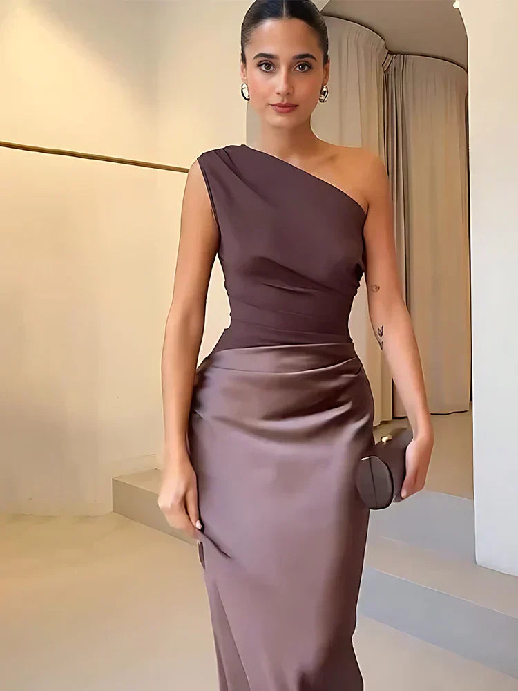 SERENELLE™ | Satin Guilt Detail Maxi Dress