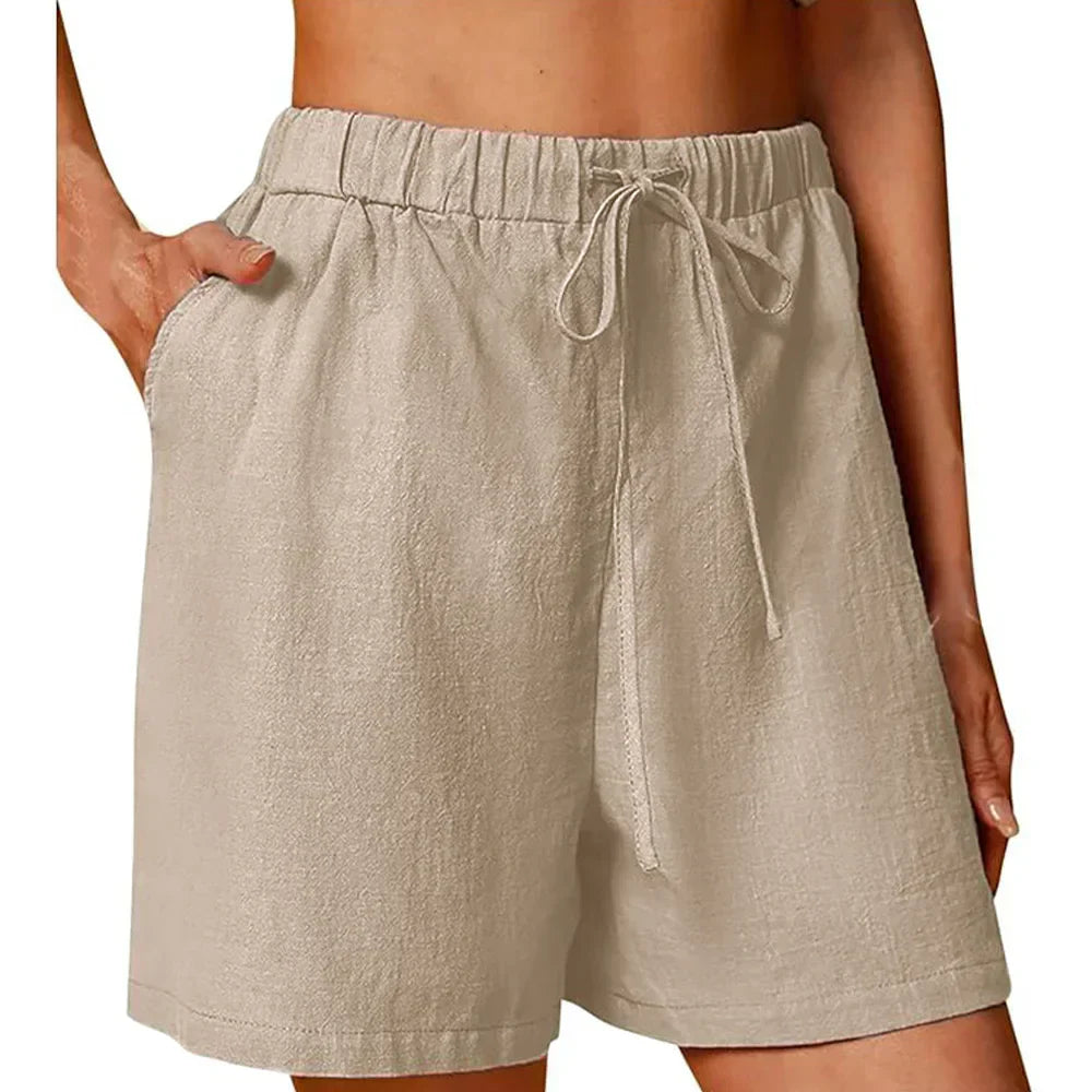 Relaxed high-waist women's shorts in light neutral tones