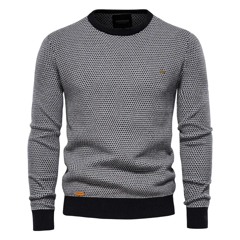Men's diamond-pattern jumper in black with embroidered detailing and a clean regular fit