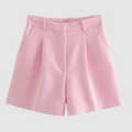 High-waist women's shorts with elasticated waistband in pink and khaki