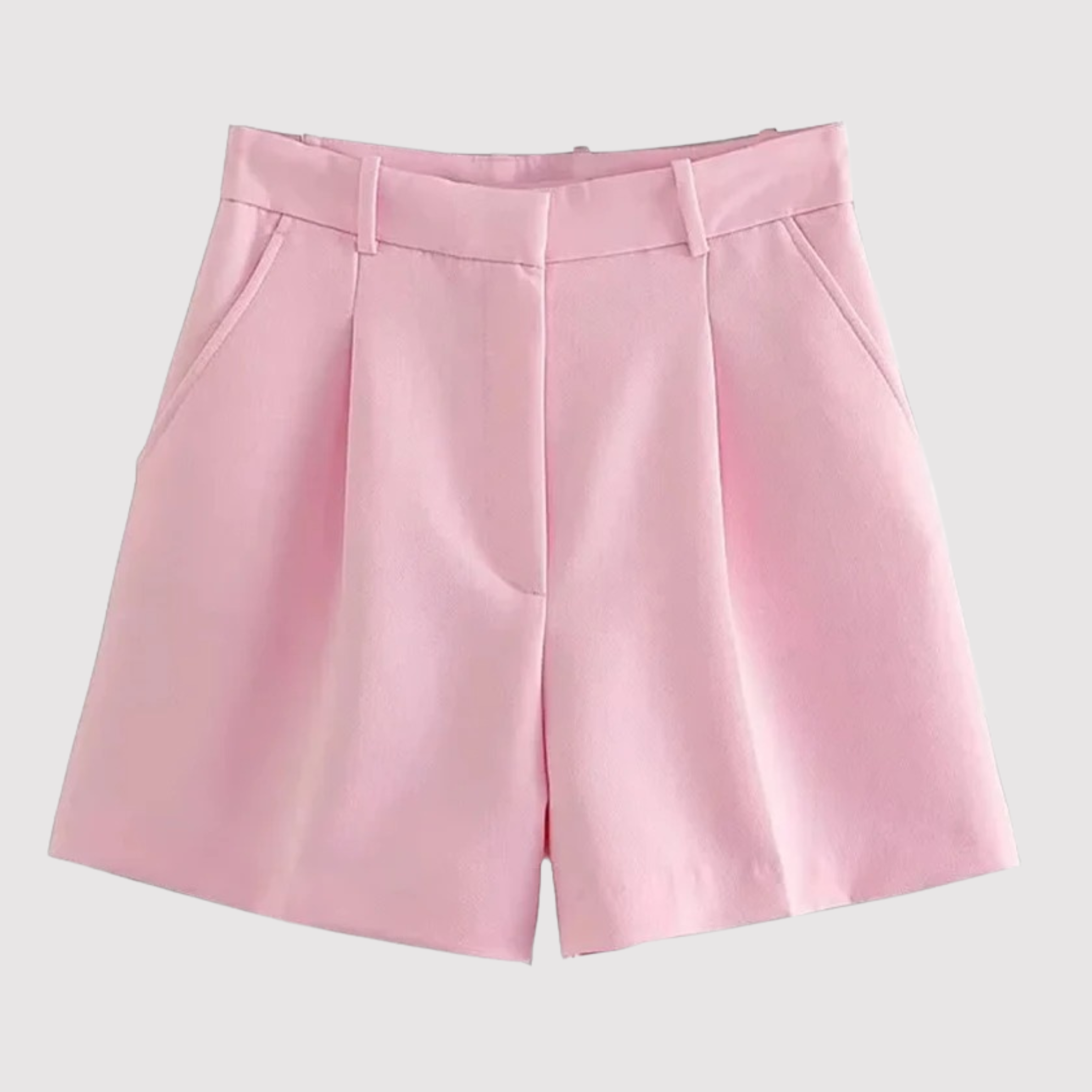 High-waist women's shorts with elasticated waistband in pink and khaki