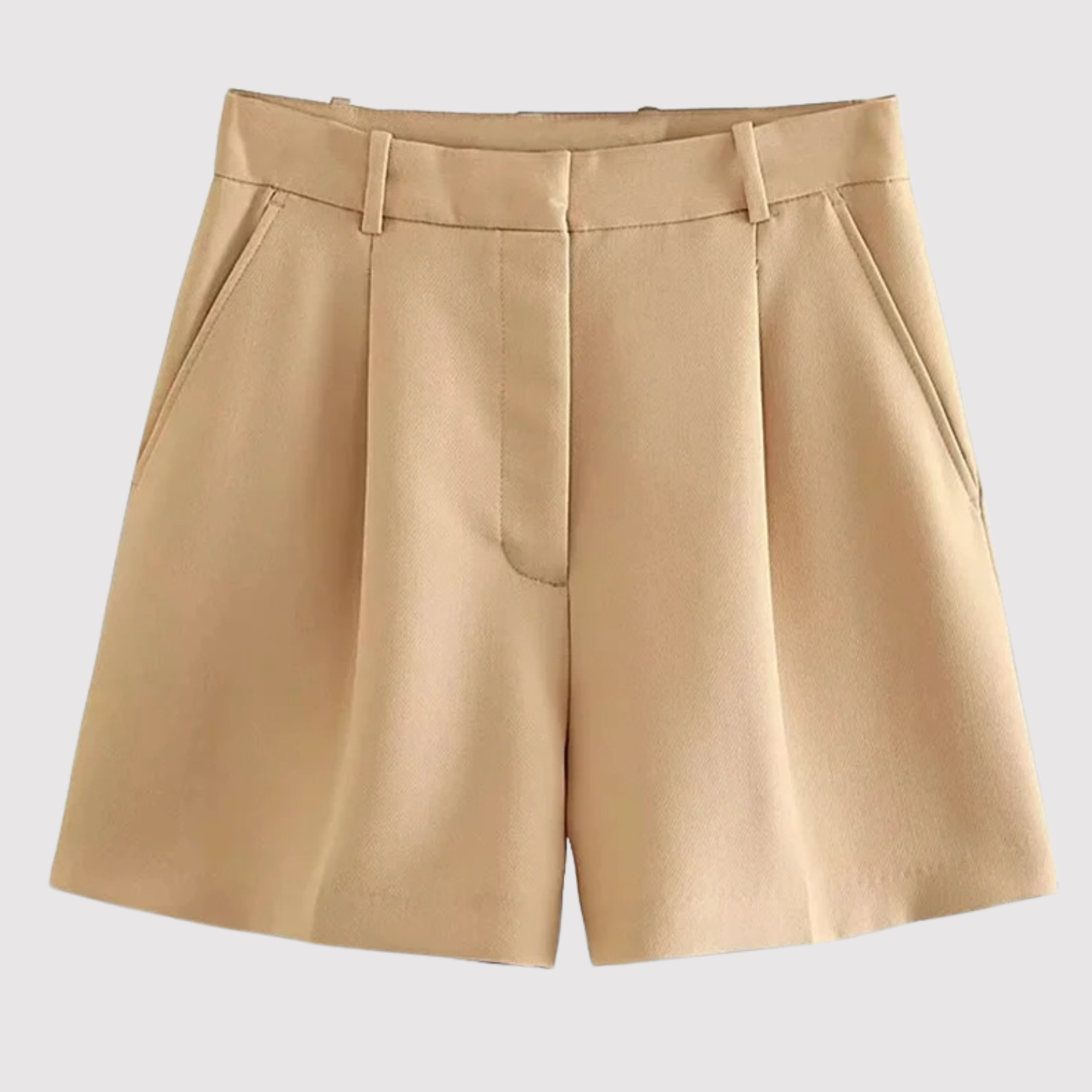 High-waist women's shorts with elasticated waistband in pink and khaki