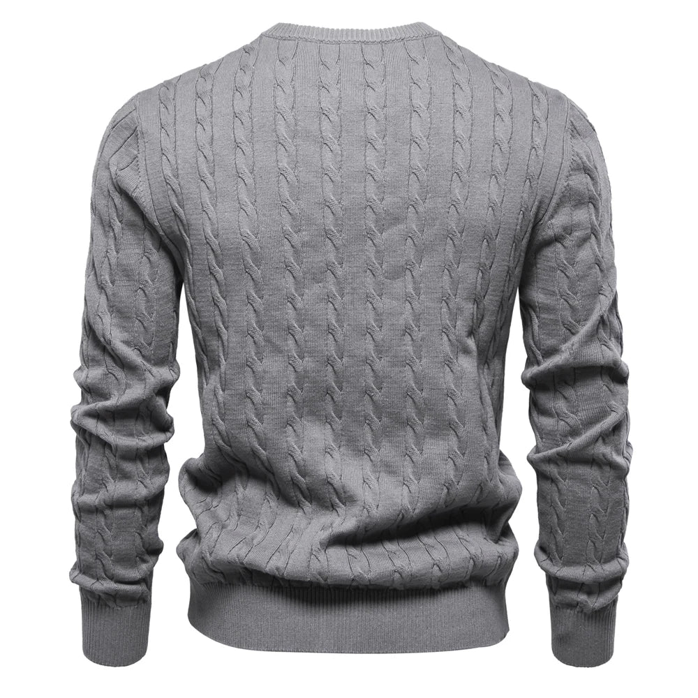 Men's cable-knit jumper in navy blue with a fine textured pattern and modern regular fit