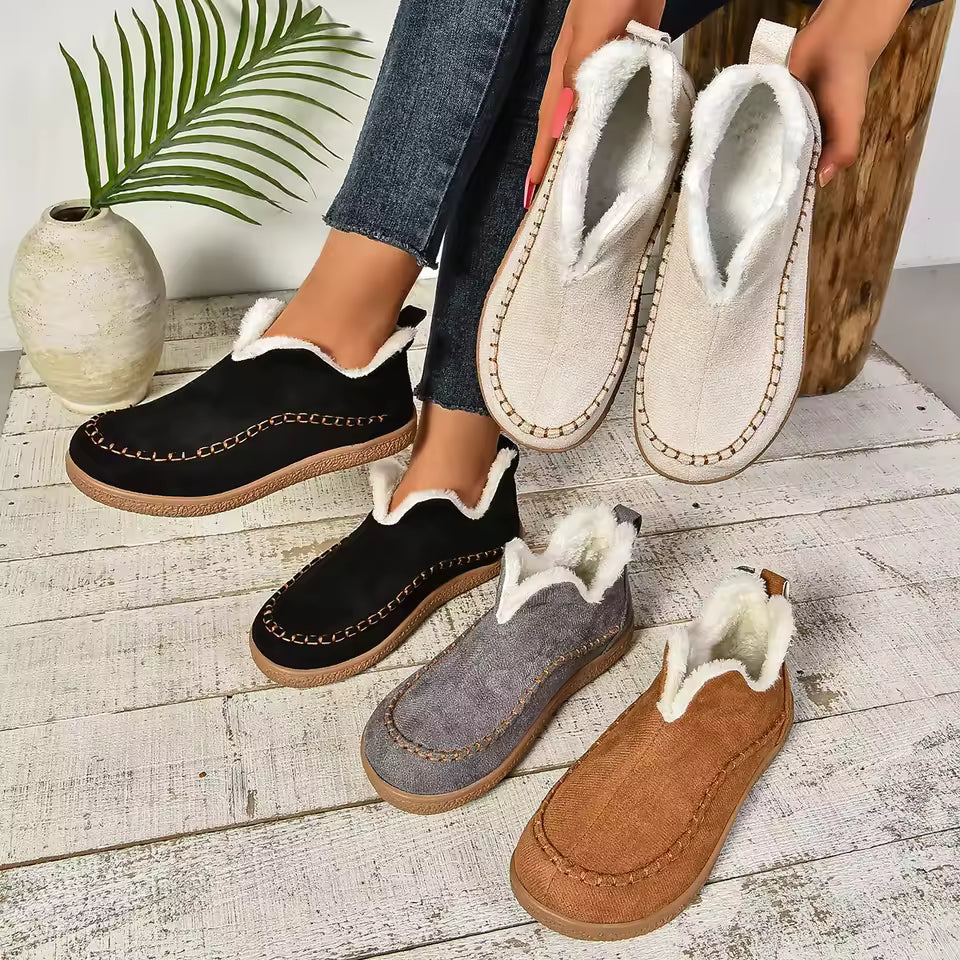 Cosy ankle boot slippers with warm lining in beige, brown, black and grey