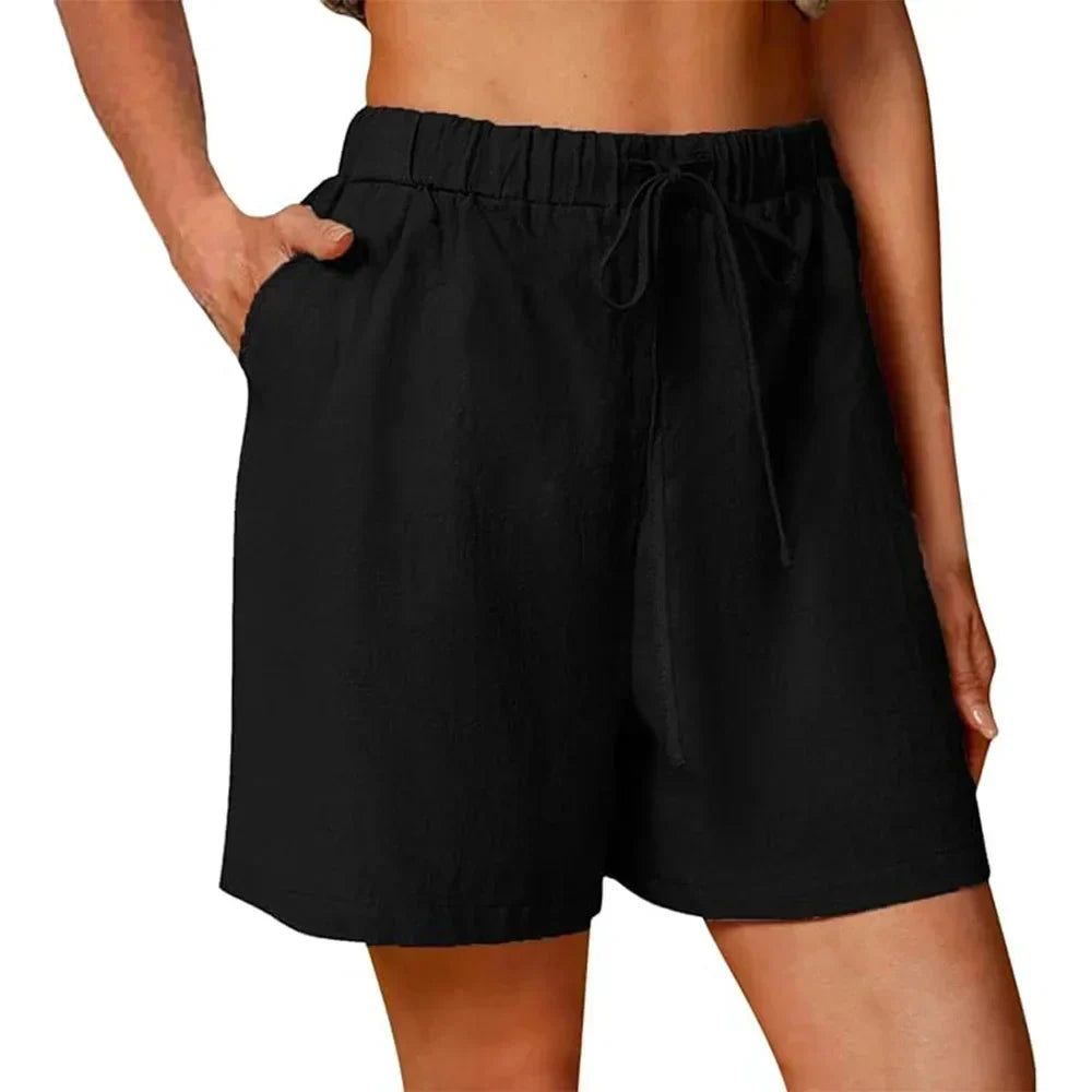 Relaxed high-waist women's shorts in light neutral tones