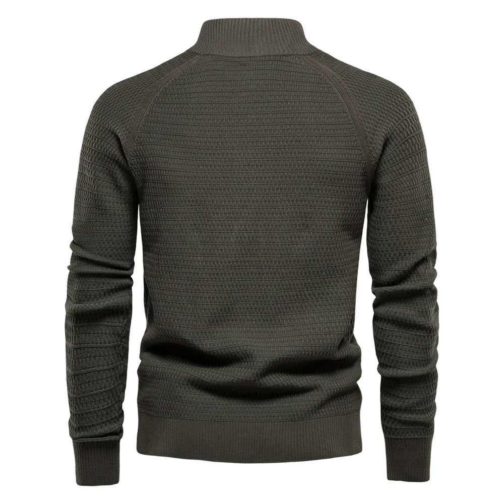 Men's V-neck cardigan in dark blue with a classic button front and clean smart silhouette