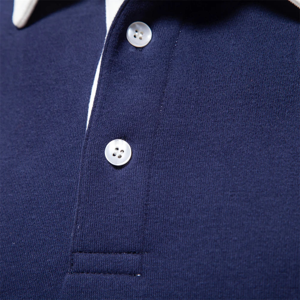 Men's contrast polo jumper in black with classic collar and button placket
